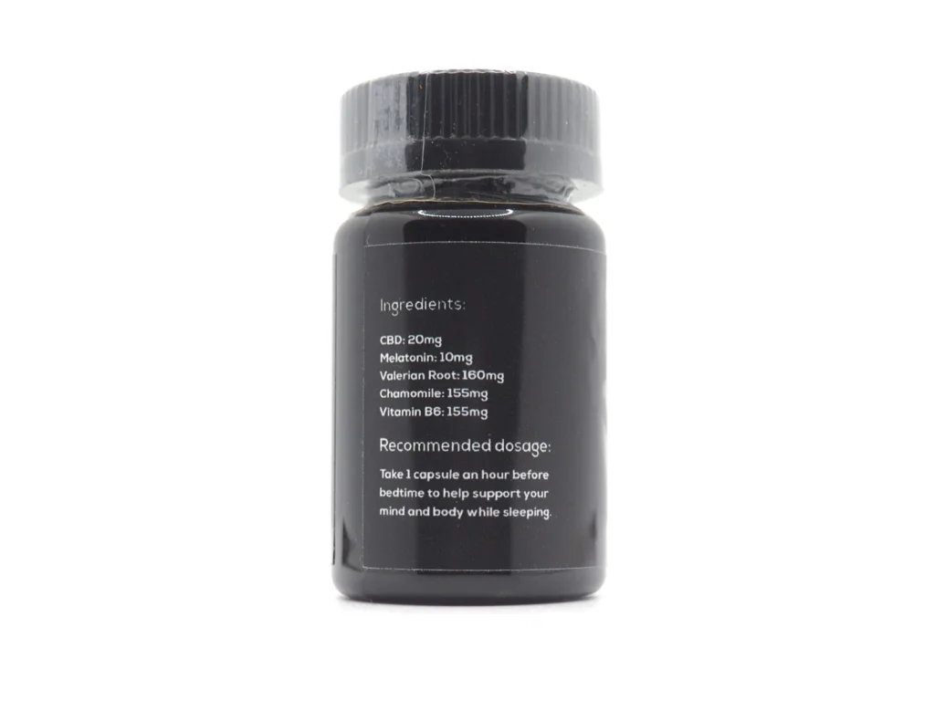 back of INfinite Rx brand SleePM model specialty supplement container with a secure closure cap